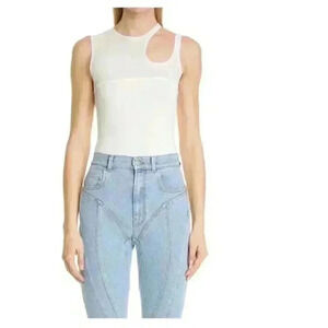 Thierry Mugler Women's Ribbed Cutout White Ivory Tank Size Small.